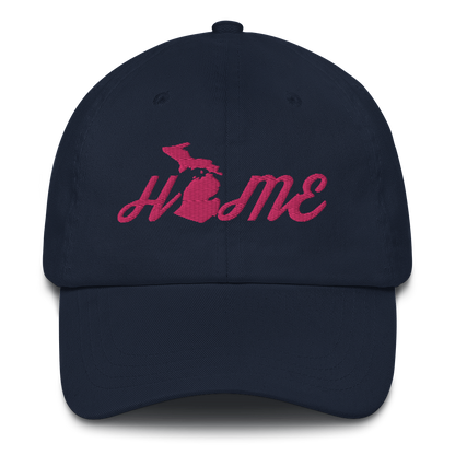 Michigan 'Home' Dad Hat (Script Font) | Pink Embroidery