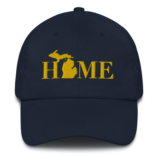 Michigan 'Home' Dad Hat (Geometric Sans Font) | Gold Embroidery