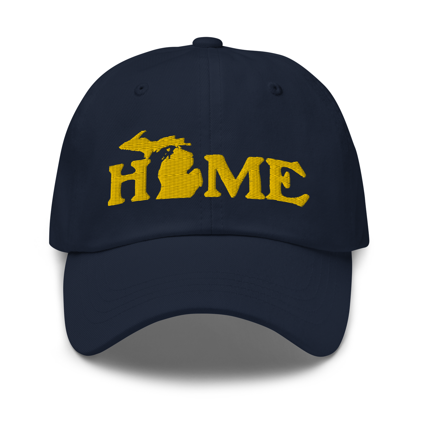 Michigan 'Home' Dad Hat (Woodcut Font) | Gold Embroidery