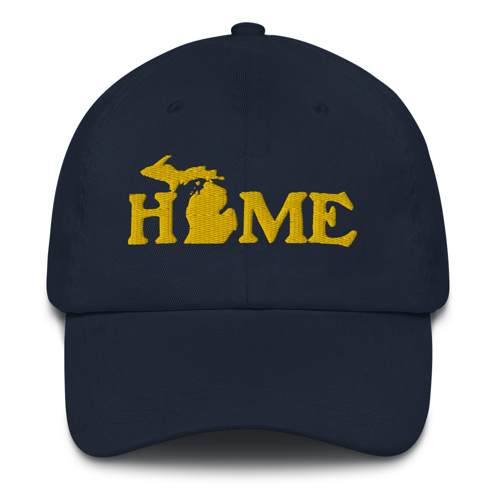 Michigan 'Home' Dad Hat (Woodcut Font) | Gold Embroidery