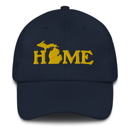 Michigan 'Home' Dad Hat (Woodcut Font) | Gold Embroidery