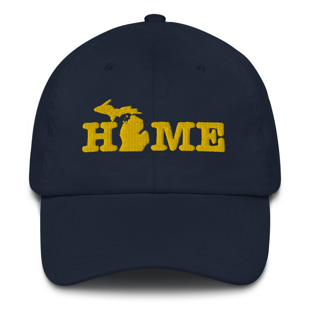 Michigan 'Home' Dad Hat (Typewriter Font) | Gold Embroidery