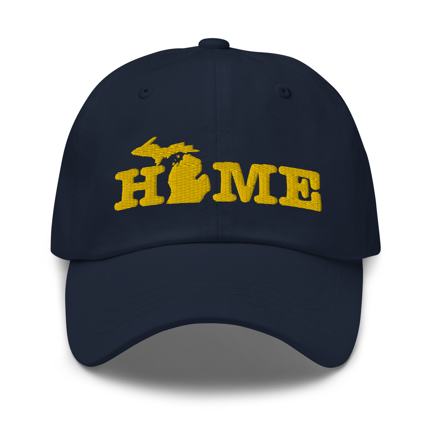 Michigan 'Home' Dad Hat (Typewriter Font) | Gold Embroidery