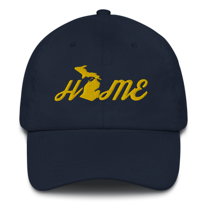 Michigan 'Home' Dad Hat (Script Font) | Gold Embroidery