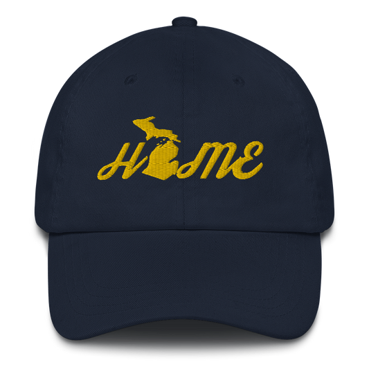 Michigan 'Home' Dad Hat (Script Font) | Gold Embroidery