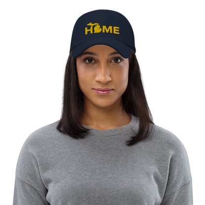 Michigan 'Home' Dad Hat (Geometric Sans Font) | Gold Embroidery