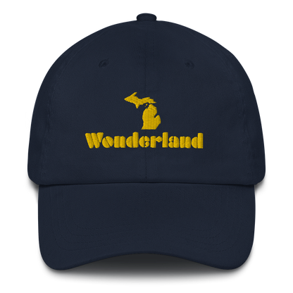 Michigan 'Wonderland' Dad Hat (Art Deco Font) [ Gold Embroidery