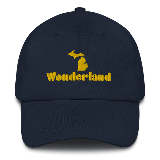 Michigan 'Wonderland' Dad Hat (Art Deco Font) [ Gold Embroidery