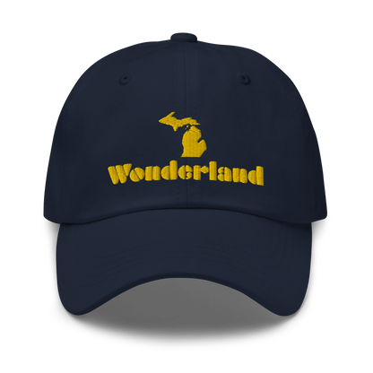 Michigan 'Wonderland' Dad Hat (Art Deco Font) [ Gold Embroidery