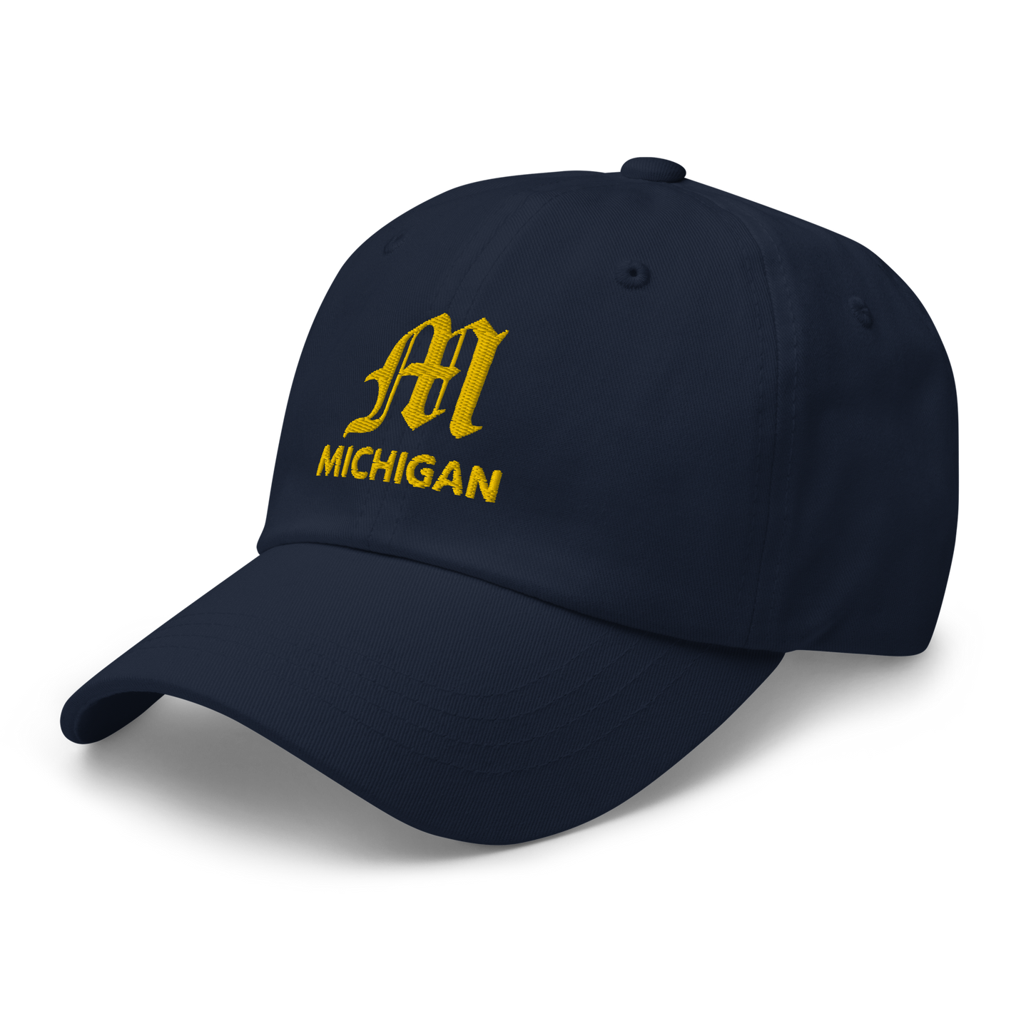 'Michigan' Dad Hat (w/ Old English M) | Gold Embroidery