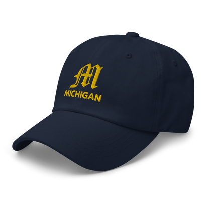 'Michigan' Dad Hat (w/ Old English M) | Gold Embroidery