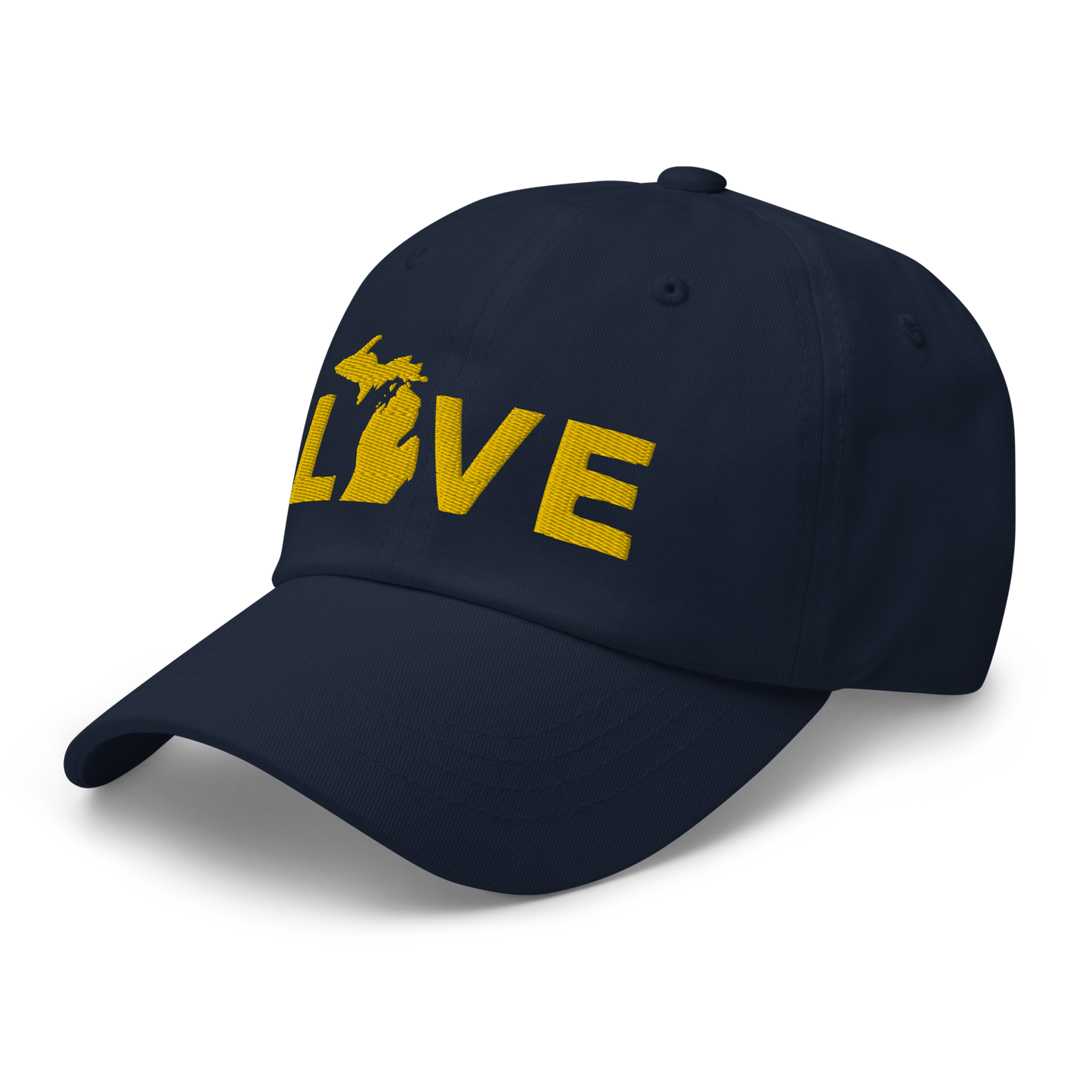 Michigan 'Love' Dad Hat (Geometric Sans Font) | Gold Embroidery