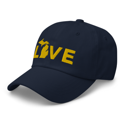 Michigan 'Love' Dad Hat (Geometric Sans Font) | Gold Embroidery