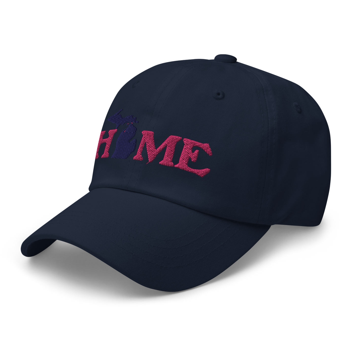 Michigan 'Home' Dad Hat (Woodcut Font) | Pink Embroidery