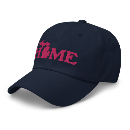 Michigan 'Home' Dad Hat (Woodcut Font) | Pink Embroidery