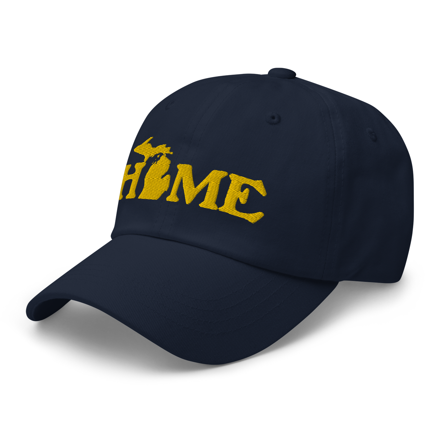 Michigan 'Home' Dad Hat (Woodcut Font) | Gold Embroidery