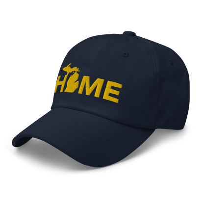 Michigan 'Home' Dad Hat (Geometric Sans Font) | Gold Embroidery