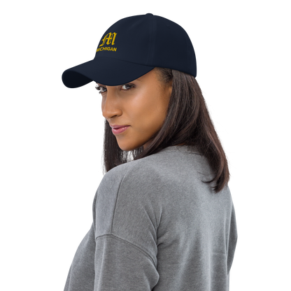 'Michigan' Dad Hat (w/ Old English M) | Gold Embroidery