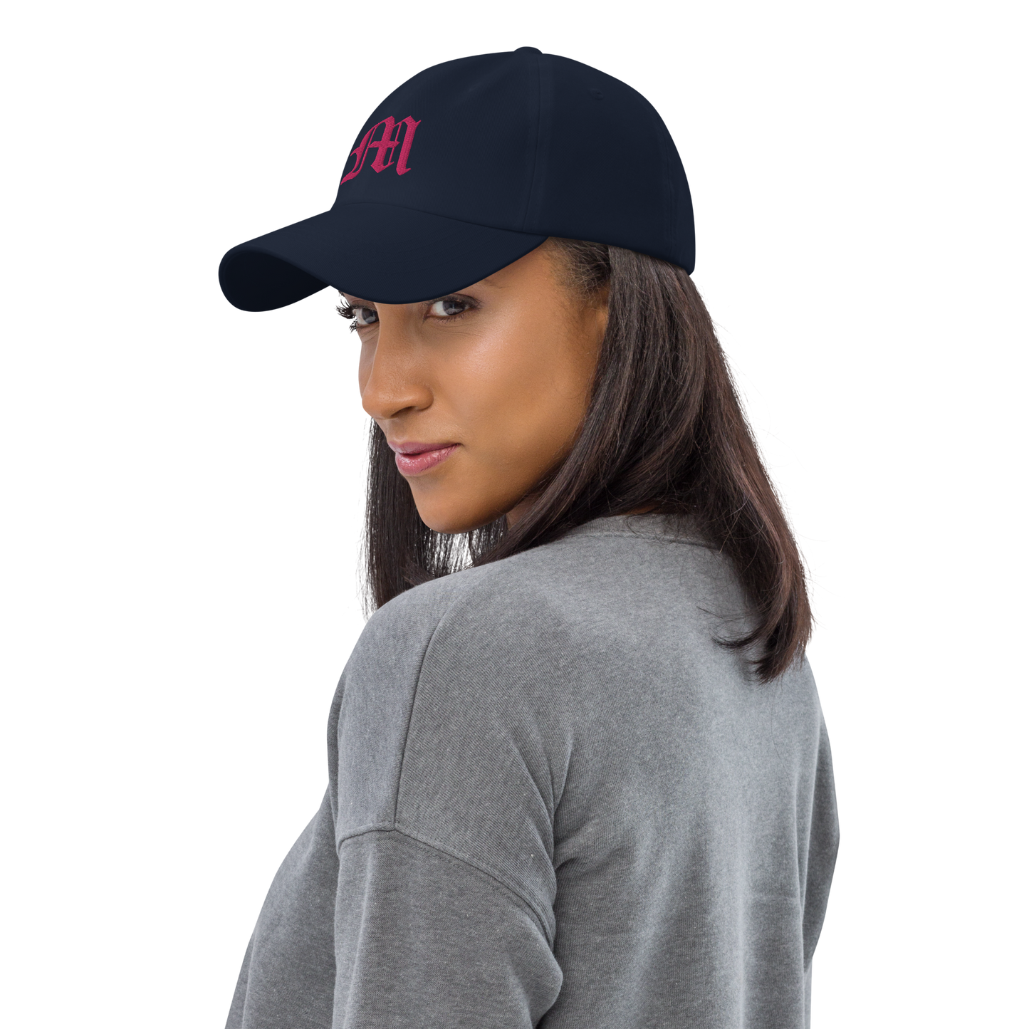 Old English 'M' Dad Hat (w/ 'Michigan' Back Design) | Pink Embroidery