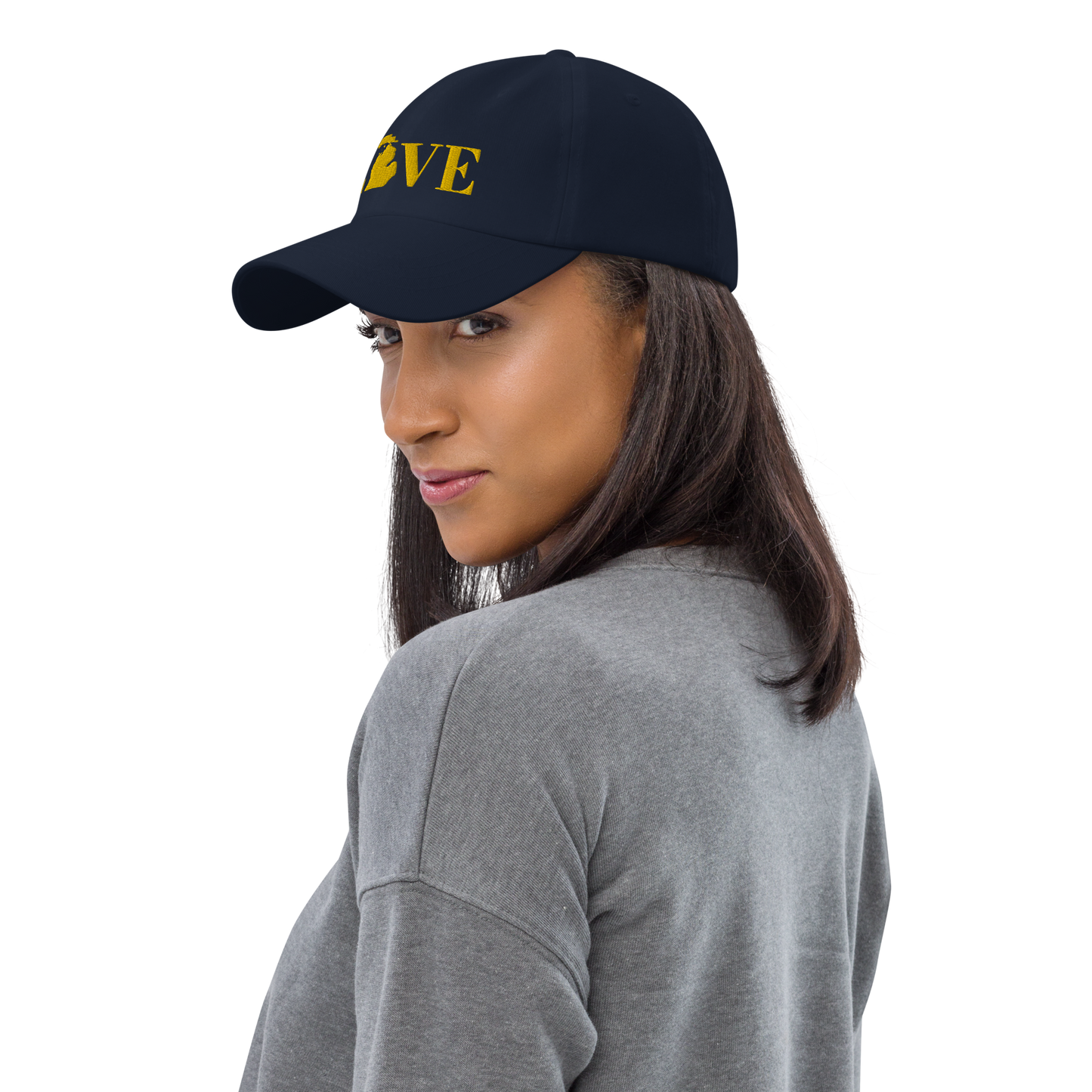 Michigan 'Love' Dad Hat (Didone Font) | Gold Embroidery