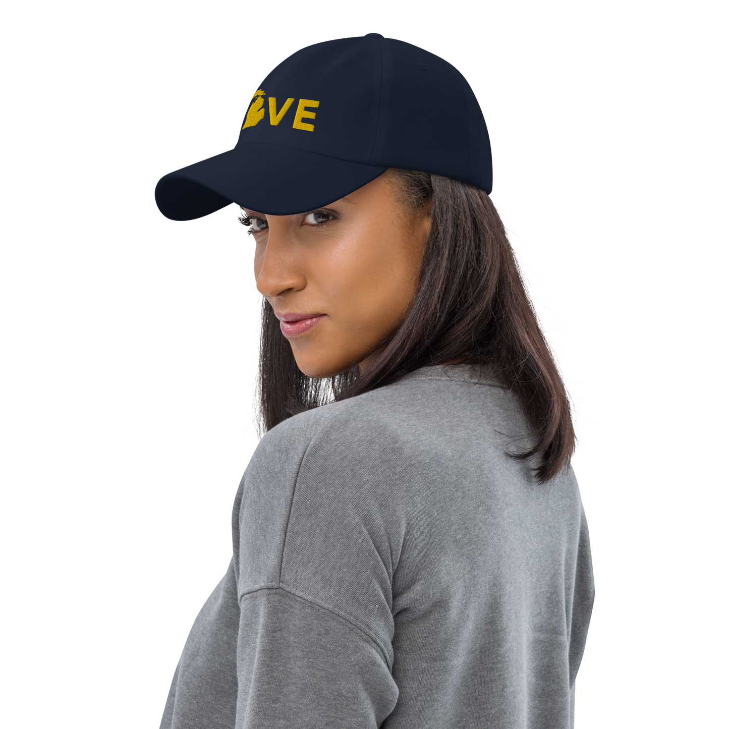 Michigan 'Love' Dad Hat (Geometric Sans Font) | Gold Embroidery