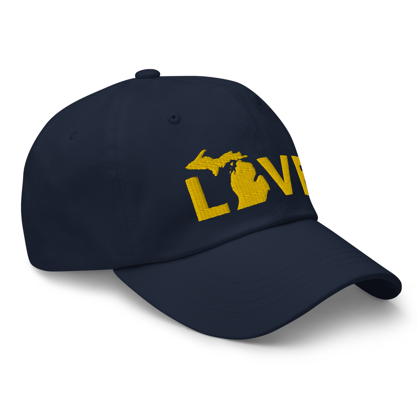 Michigan 'Love' Dad Hat (Geometric Sans Font) | Gold Embroidery