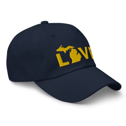 Michigan 'Love' Dad Hat (Geometric Sans Font) | Gold Embroidery