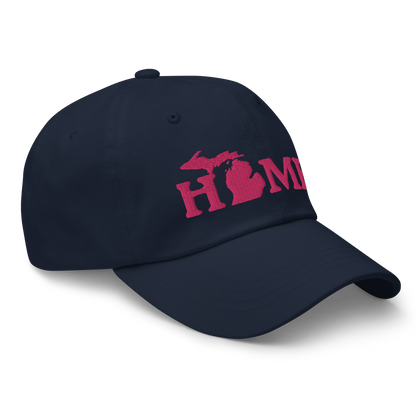 Michigan 'Home' Dad Hat (Woodcut Font) | Pink Embroidery