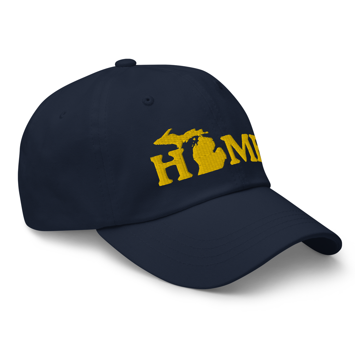 Michigan 'Home' Dad Hat (Woodcut Font) | Gold Embroidery