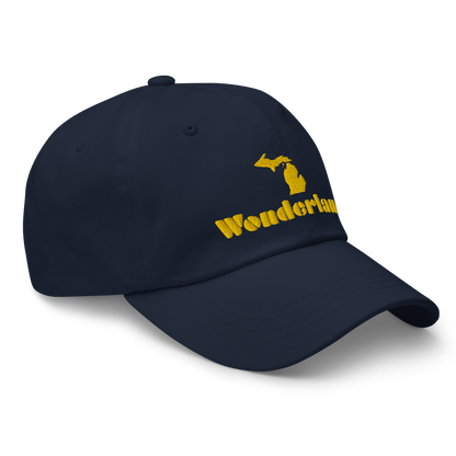 Michigan 'Wonderland' Dad Hat (Art Deco Font) [ Gold Embroidery