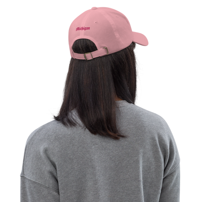 Old English 'M' Dad Hat (w/ 'Michigan' Back Design) | Pink Embroidery