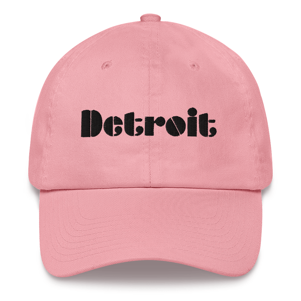 'Detroit' Dad Hat (Art Deco Font) [ White/Black Embroidery