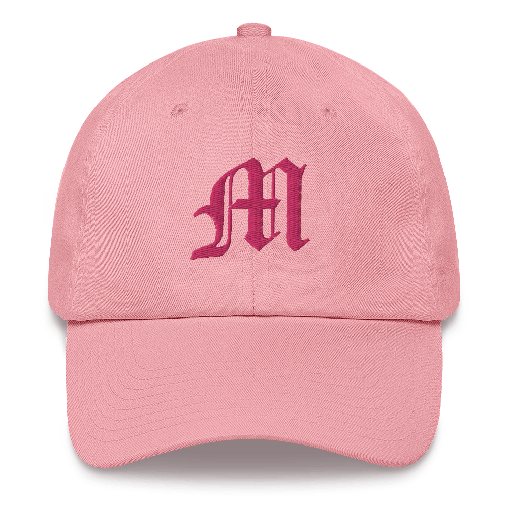 Old English 'M' Dad Hat (w/ 'Michigan' Back Design) | Pink Embroidery