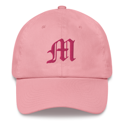 Old English 'M' Dad Hat (w/ 'Michigan' Back Design) | Pink Embroidery