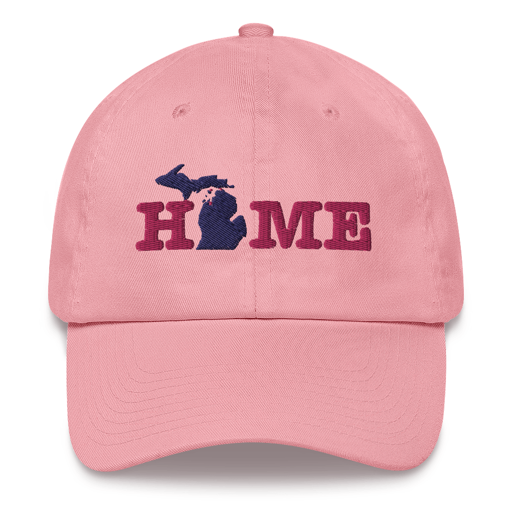 Michigan 'Home' Dad Hat (Typewriter Font) | Pink Embroidery