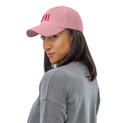 Old English 'M' Dad Hat (w/ 'Michigan' Back Design) | Pink Embroidery