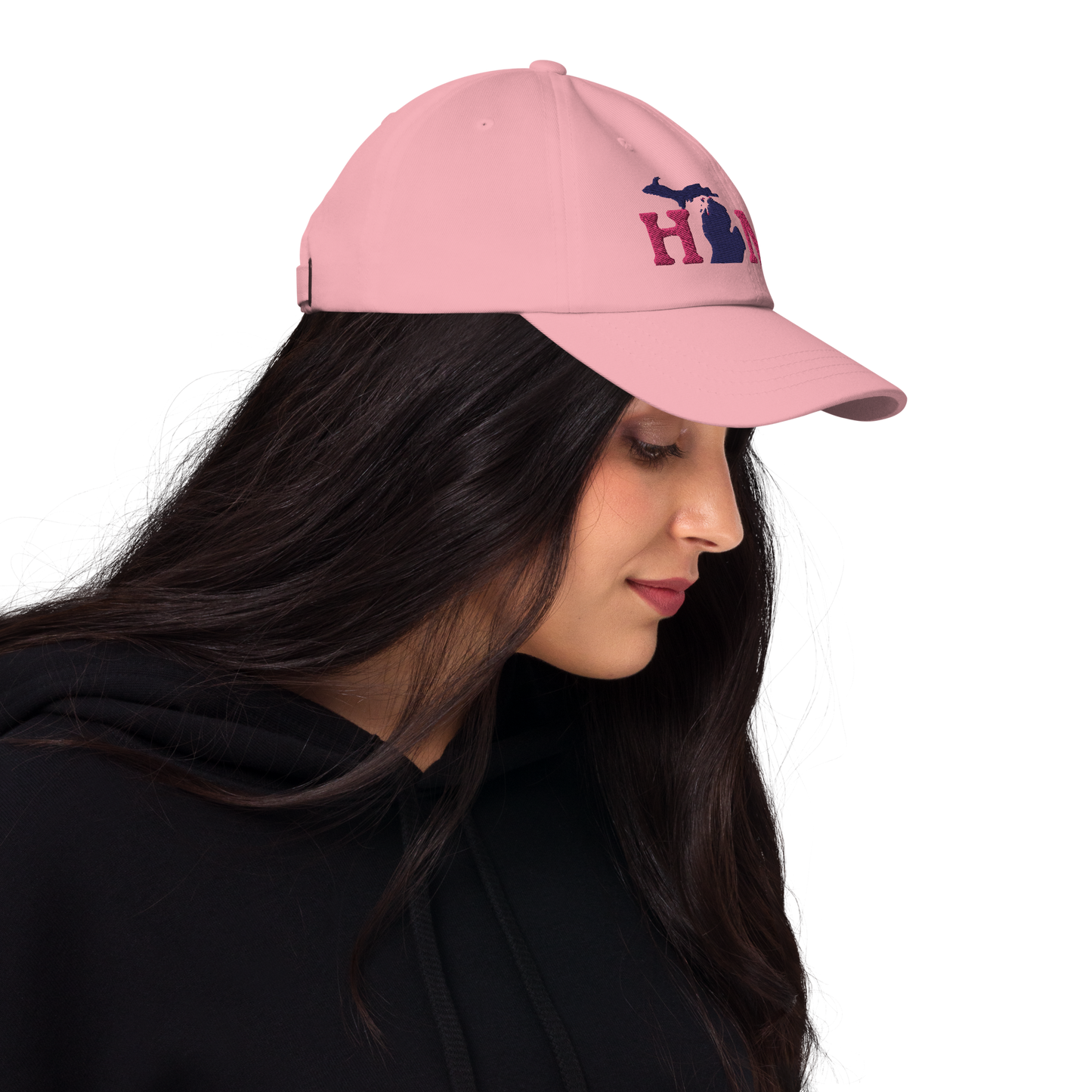 Michigan 'Home' Dad Hat (Woodcut Font) | Pink Embroidery