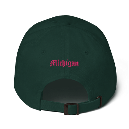 Old English 'M' Dad Hat (w/ 'Michigan' Back Design) | Pink Embroidery