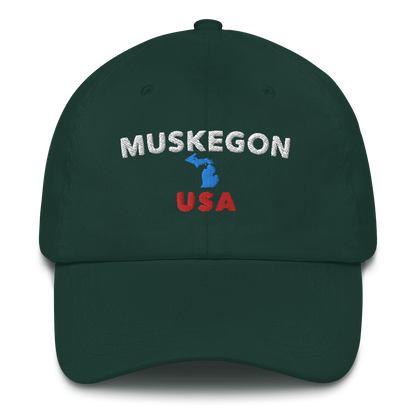 'Muskegon USA' Dad Hat (w/ Michigan Outline)