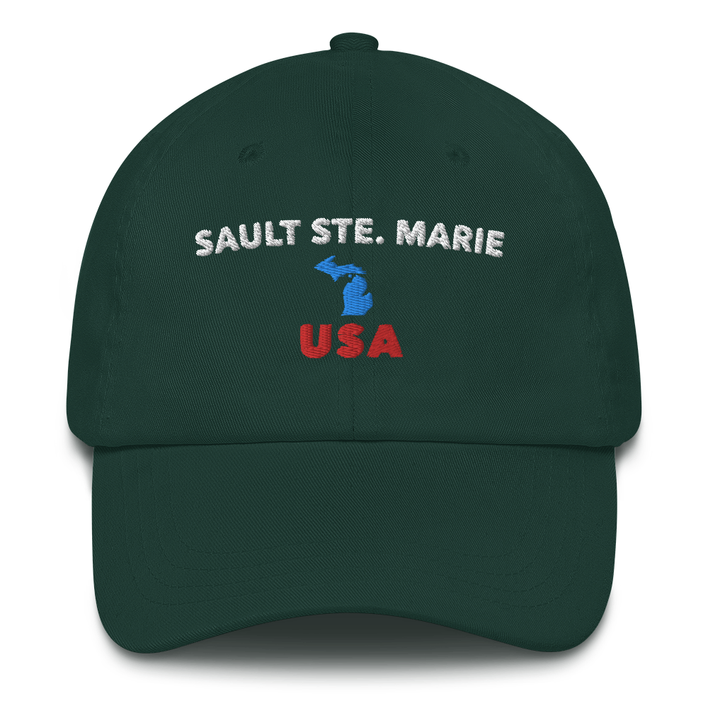 'Sault Ste. Marie USA' Dad Hat (w/ Michigan Outline)