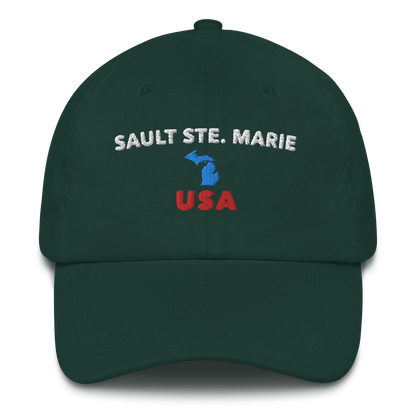 'Sault Ste. Marie USA' Dad Hat (w/ Michigan Outline)