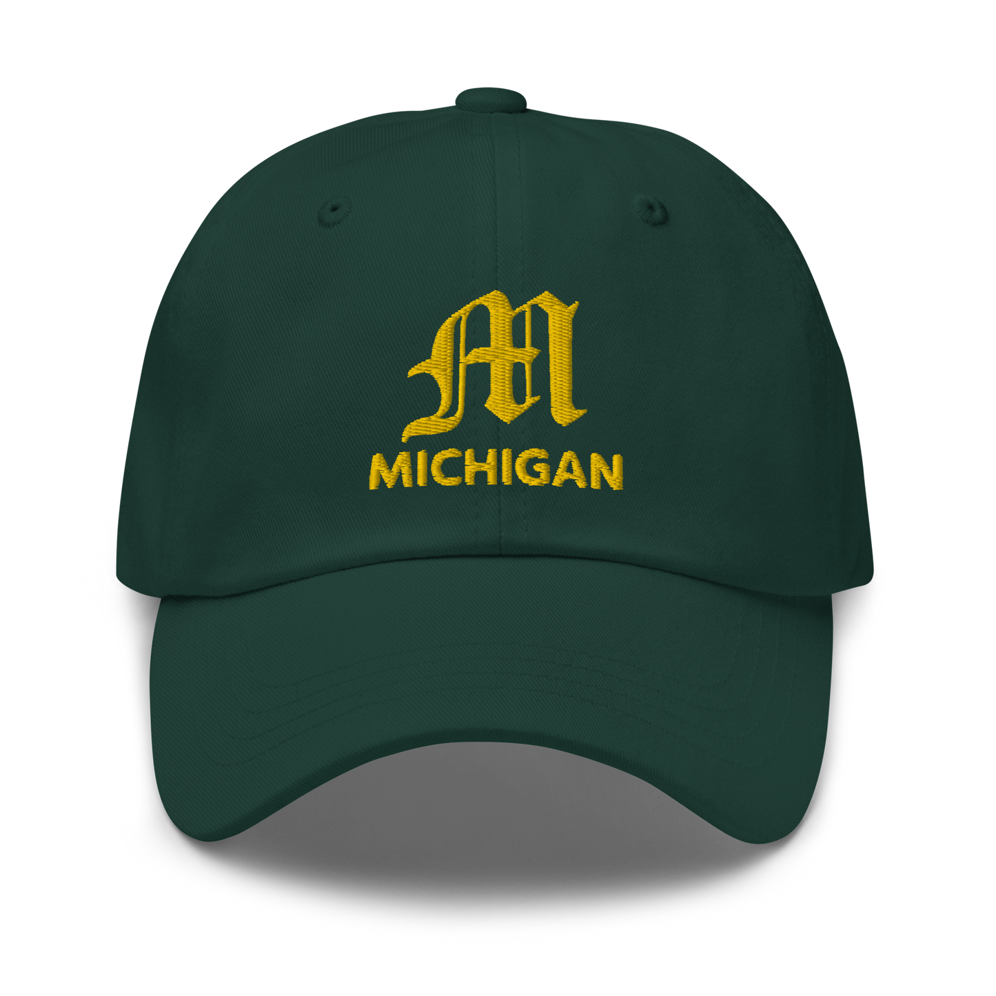 'Michigan' Dad Hat (w/ Old English M) | Gold Embroidery