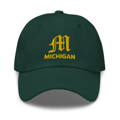 'Michigan' Dad Hat (w/ Old English M) | Gold Embroidery