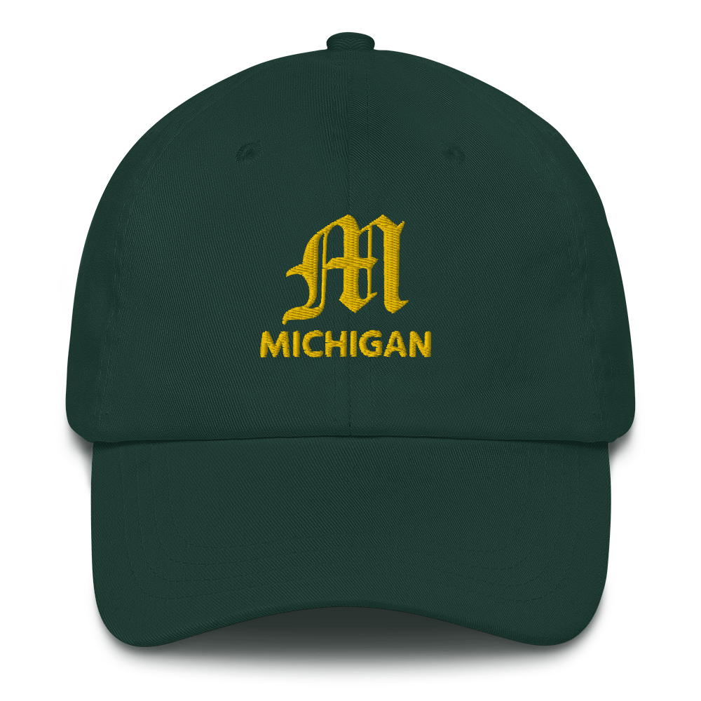 'Michigan' Dad Hat (w/ Old English M) | Gold Embroidery