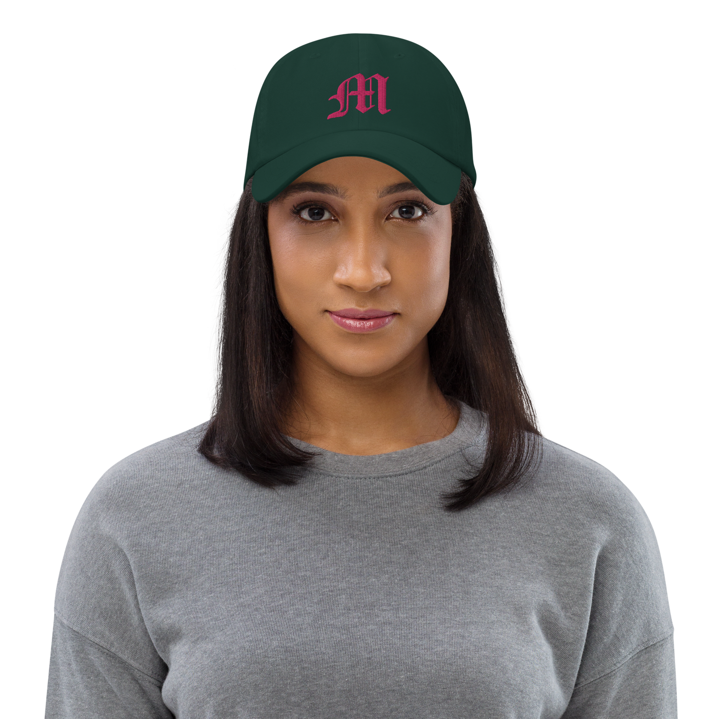 Old English 'M' Dad Hat (w/ 'Michigan' Back Design) | Pink Embroidery