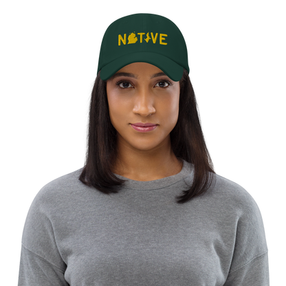 Michigan 'Native' Dad Hat (Licence Plate Font) | Gold Embroidery