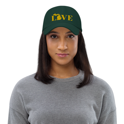 Michigan 'Love' Dad Hat (Didone Font) | Gold Embroidery