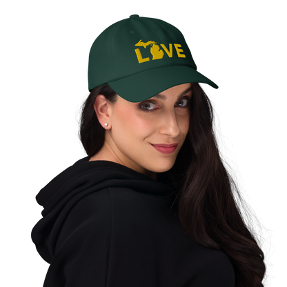 Michigan 'Love' Dad Hat (Geometric Sans Font) | Gold Embroidery