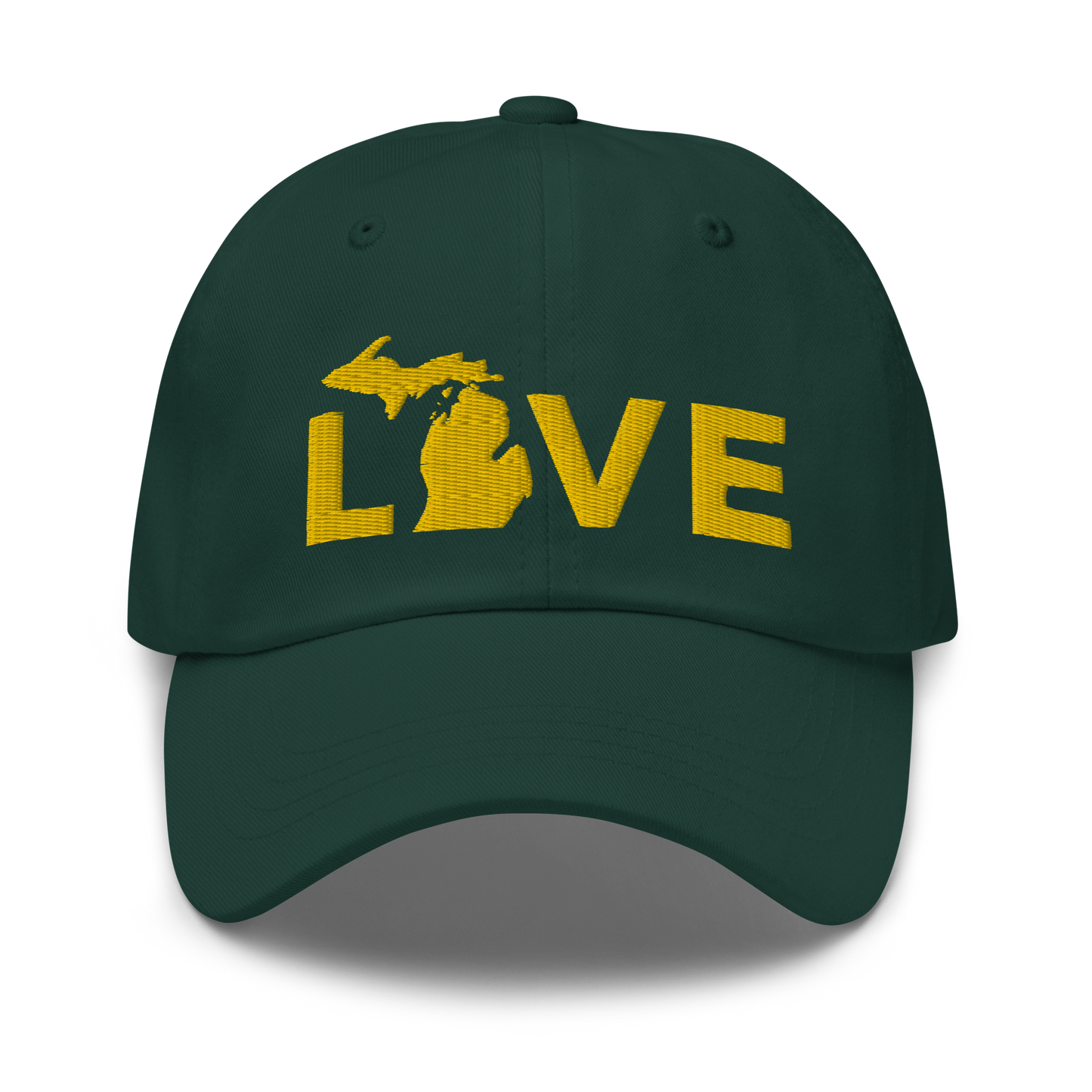 Michigan 'Love' Dad Hat (Geometric Sans Font) | Gold Embroidery