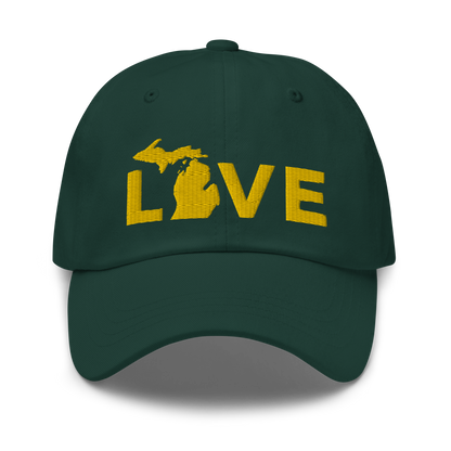 Michigan 'Love' Dad Hat (Geometric Sans Font) | Gold Embroidery